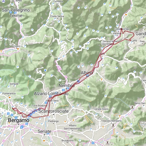 Karttaminiaatyyri "Casnigo - Cazzano Sant'Andrea Cycling Route" pyöräilyinspiraatiosta alueella Lombardia, Italy. Luotu Tarmacs.app pyöräilyreittisuunnittelijalla