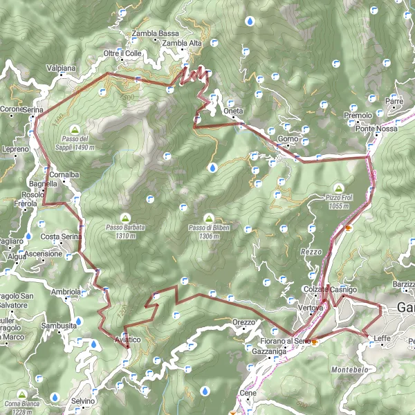 Mapa miniatúra "Gravelová výprava od Cazzano Sant'Andrea" cyklistická inšpirácia v Lombardia, Italy. Vygenerované cyklistickým plánovačom trás Tarmacs.app