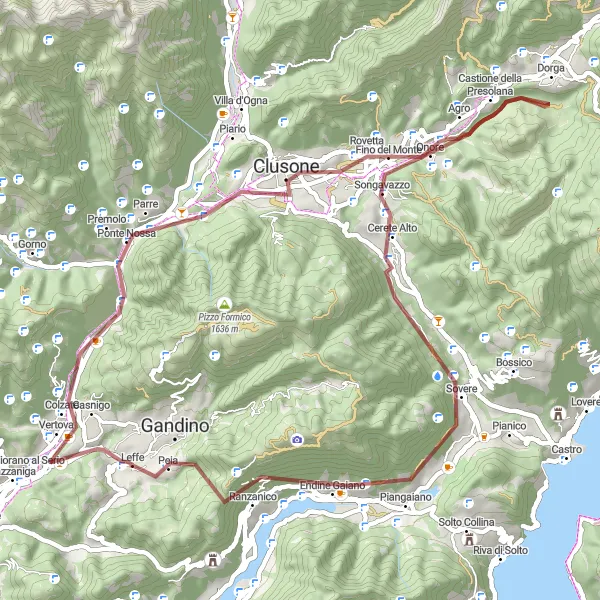 Miniatura mapy "Trasa Gravel: Casnigo - Leffe - Cazzano Sant'Andrea" - trasy rowerowej w Lombardia, Italy. Wygenerowane przez planer tras rowerowych Tarmacs.app