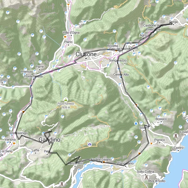 Karten-Miniaturansicht der Radinspiration "Die Runde von Cazzano Sant'Andrea nach Gandino" in Lombardia, Italy. Erstellt vom Tarmacs.app-Routenplaner für Radtouren