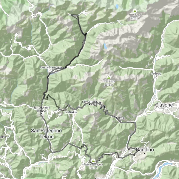 Miniatua del mapa de inspiración ciclista "Ruta en Carretera a Casnigo" en Lombardia, Italy. Generado por Tarmacs.app planificador de rutas ciclistas