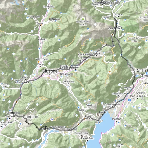 Miniaturní mapa "Okruh kolem Cazzano Sant'Andrea" inspirace pro cyklisty v oblasti Lombardia, Italy. Vytvořeno pomocí plánovače tras Tarmacs.app