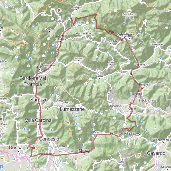 Miniaturní mapa "Gravel Túra okolí Cellatica" inspirace pro cyklisty v oblasti Lombardia, Italy. Vytvořeno pomocí plánovače tras Tarmacs.app