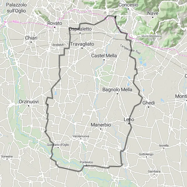 Kartminiatyr av "Cykla till Trenzano och Gussago" cykelinspiration i Lombardia, Italy. Genererad av Tarmacs.app cykelruttplanerare