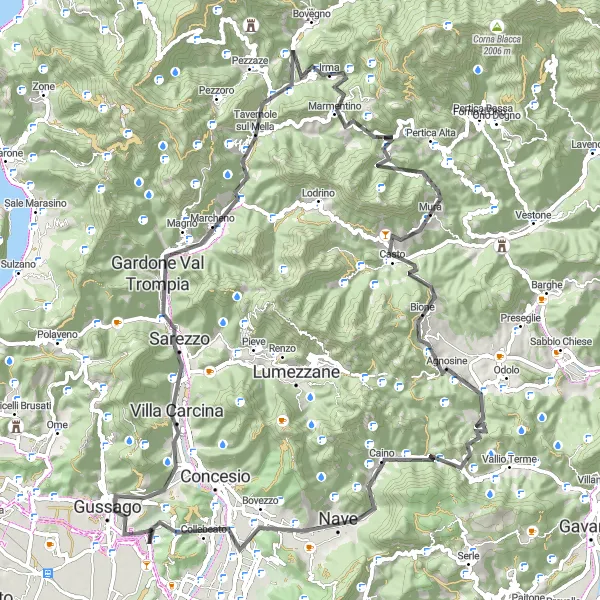 Zemljevid v pomanjšavi "Kolesarska pot okoli Cellatice - visoko vzponi in slikovite vasice" kolesarske inspiracije v Lombardia, Italy. Generirano z načrtovalcem kolesarskih poti Tarmacs.app