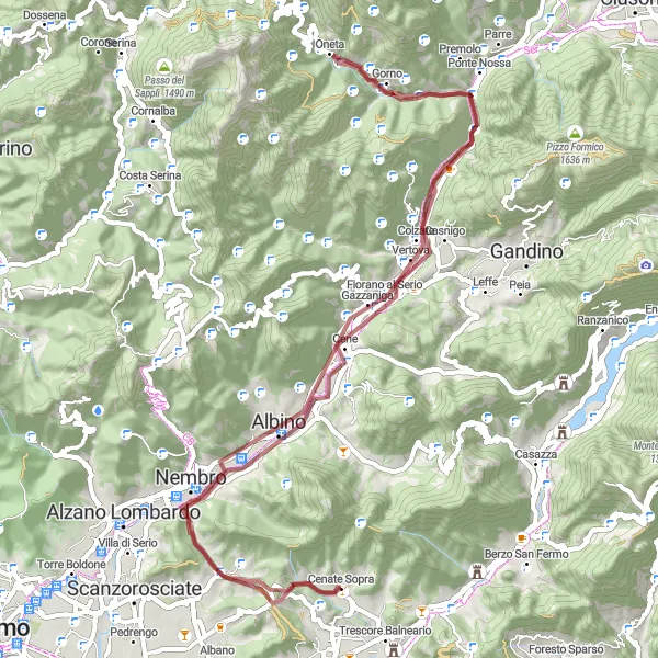 Miniatuurkaart van de fietsinspiratie "Gravel avontuur in de heuvels rondom Cenate Sopra" in Lombardia, Italy. Gemaakt door de Tarmacs.app fietsrouteplanner
