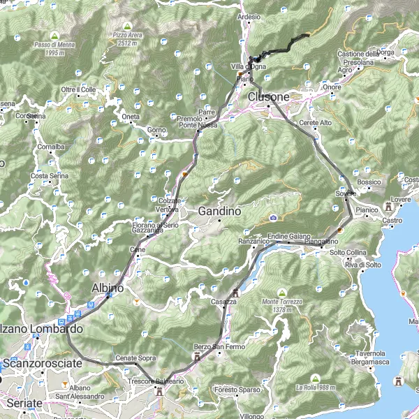 Miniaturní mapa "Panoramic Road Cycling Route in Lombardia" inspirace pro cyklisty v oblasti Lombardia, Italy. Vytvořeno pomocí plánovače tras Tarmacs.app