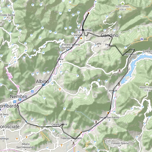 Map miniature of "Nembro Road Adventure" cycling inspiration in Lombardia, Italy. Generated by Tarmacs.app cycling route planner