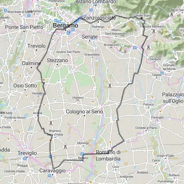 Miniatura della mappa di ispirazione al ciclismo "Da Cenate Sopra a Bergamo" nella regione di Lombardia, Italy. Generata da Tarmacs.app, pianificatore di rotte ciclistiche