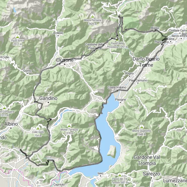 Miniaturní mapa "Cyklistická okružní trasa Leffe - Lovere" inspirace pro cyklisty v oblasti Lombardia, Italy. Vytvořeno pomocí plánovače tras Tarmacs.app