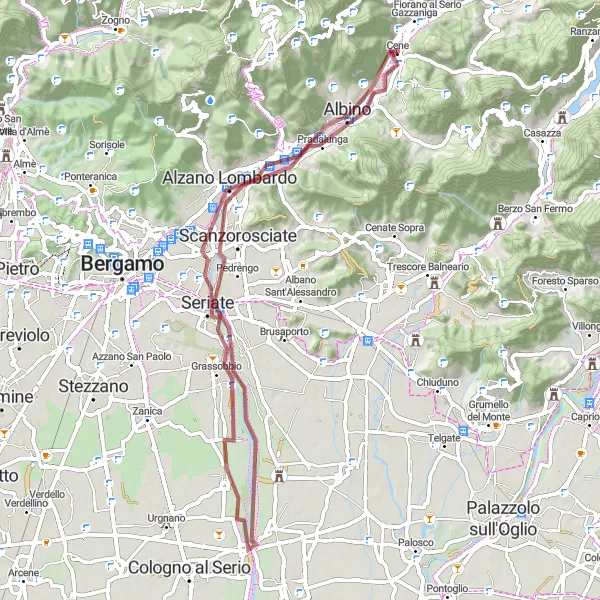 Karten-Miniaturansicht der Radinspiration "Erkundungstour von Scanzorosciate nach Albino" in Lombardia, Italy. Erstellt vom Tarmacs.app-Routenplaner für Radtouren