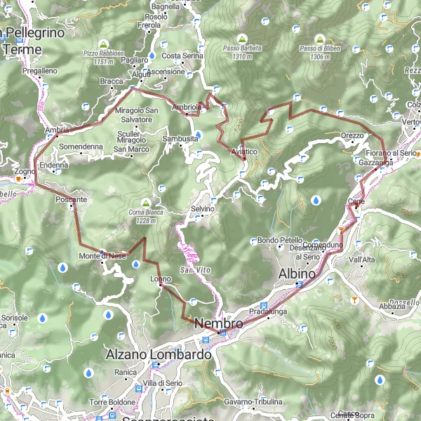 Kartminiatyr av "Naturupplevelser nära Nembro" cykelinspiration i Lombardia, Italy. Genererad av Tarmacs.app cykelruttplanerare