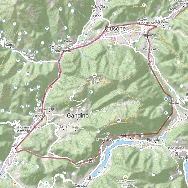 Kartminiatyr av "Grusväg till Cene" cykelinspiration i Lombardia, Italy. Genererad av Tarmacs.app cykelruttplanerare