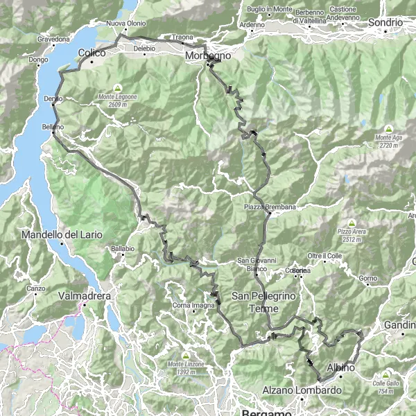 Kartminiatyr av "Lombardias vakreste veier på landevei" sykkelinspirasjon i Lombardia, Italy. Generert av Tarmacs.app sykkelrutoplanlegger