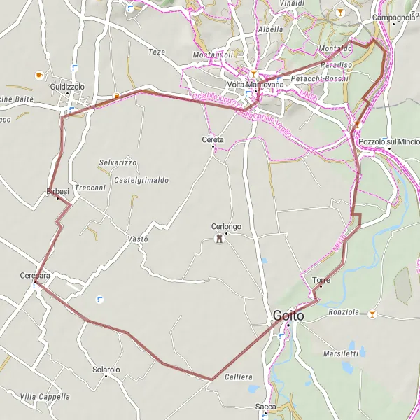 Miniature de la carte de l'inspiration cycliste "Le Circuit de Volta Mantovana" dans la Lombardia, Italy. Générée par le planificateur d'itinéraire cycliste Tarmacs.app