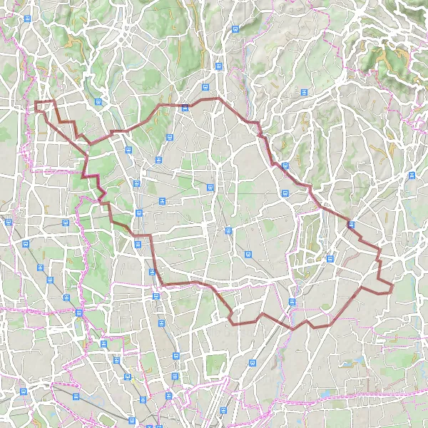 Miniature de la carte de l'inspiration cycliste "Parcours de gravel de 81 km avec des points forts à Mariano Comense, Triuggio, Agrate Brianza, Nova Milanese, Belvedere et Lazzate" dans la Lombardia, Italy. Générée par le planificateur d'itinéraire cycliste Tarmacs.app