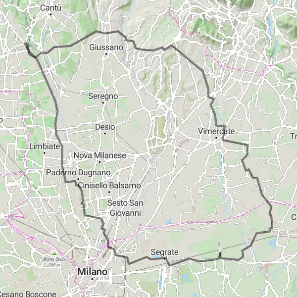 Karttaminiaatyyri "Cermenate to Cesano Maderno Road Cycling Tour" pyöräilyinspiraatiosta alueella Lombardia, Italy. Luotu Tarmacs.app pyöräilyreittisuunnittelijalla