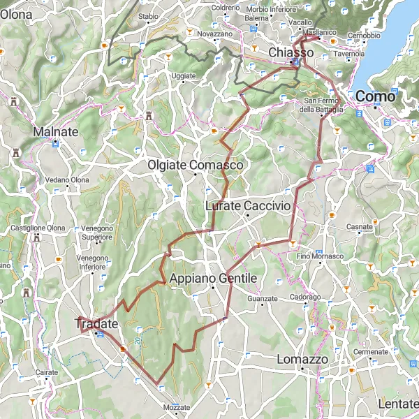 Miniatua del mapa de inspiración ciclista "Chiasso - Bulgarograsso Circuit" en Lombardia, Italy. Generado por Tarmacs.app planificador de rutas ciclistas