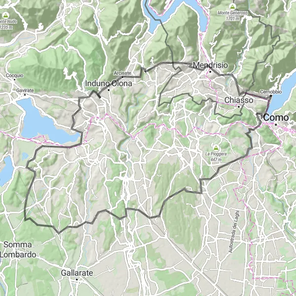 Miniature de la carte de l'inspiration cycliste "Tour de Charme autour de Lombardia" dans la Lombardia, Italy. Générée par le planificateur d'itinéraire cycliste Tarmacs.app