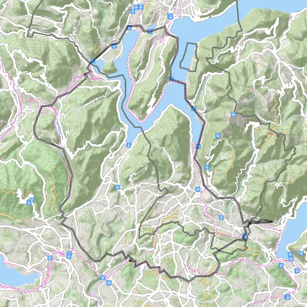 Miniatuurkaart van de fietsinspiratie "Lus van het Meer van Lugano" in Lombardia, Italy. Gemaakt door de Tarmacs.app fietsrouteplanner