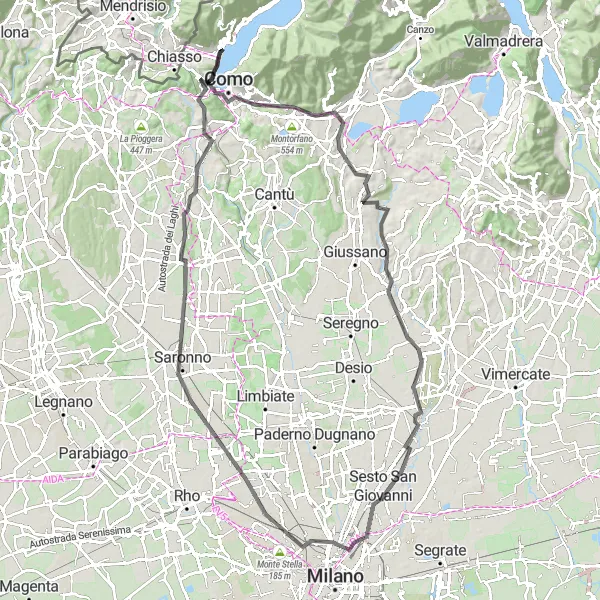 Zemljevid v pomanjšavi "Voznja do Punta Geno" kolesarske inspiracije v Lombardia, Italy. Generirano z načrtovalcem kolesarskih poti Tarmacs.app