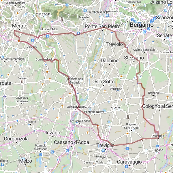Miniatura della mappa di ispirazione al ciclismo "Raid in bicicletta da Monte Robbio a Paravino" nella regione di Lombardia, Italy. Generata da Tarmacs.app, pianificatore di rotte ciclistiche