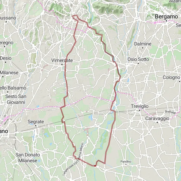 Mapa miniatúra "Gravel bike adventure to Monte Robbio and Cassano d'Adda" cyklistická inšpirácia v Lombardia, Italy. Vygenerované cyklistickým plánovačom trás Tarmacs.app