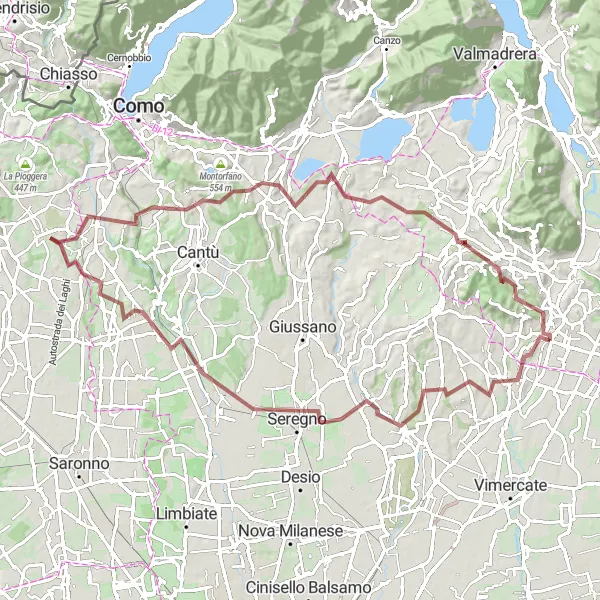 Miniatuurkaart van de fietsinspiratie "Triuggio naar Barzago Gravel Avontuur" in Lombardia, Italy. Gemaakt door de Tarmacs.app fietsrouteplanner