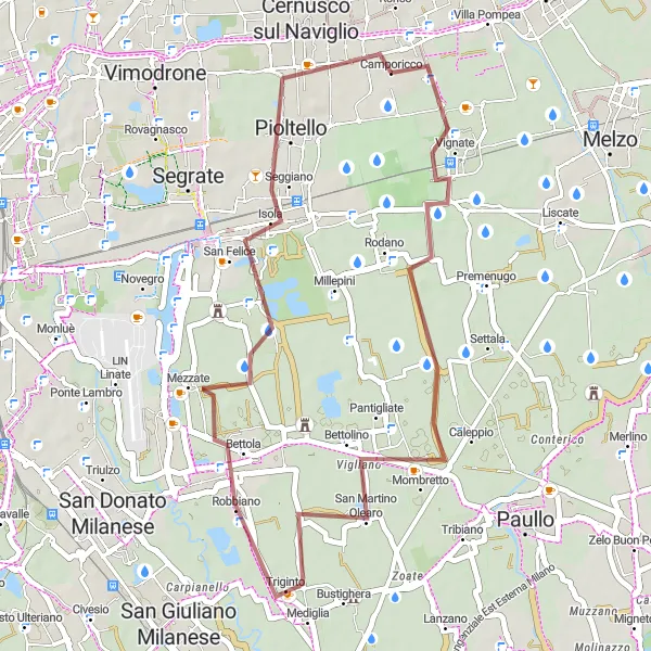 Kartminiatyr av "Grusvei rute til Vignate og Pantigliate" sykkelinspirasjon i Lombardia, Italy. Generert av Tarmacs.app sykkelrutoplanlegger