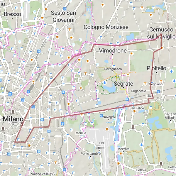 Map miniature of "Cernusco sul Naviglio Gravel Circuit" cycling inspiration in Lombardia, Italy. Generated by Tarmacs.app cycling route planner