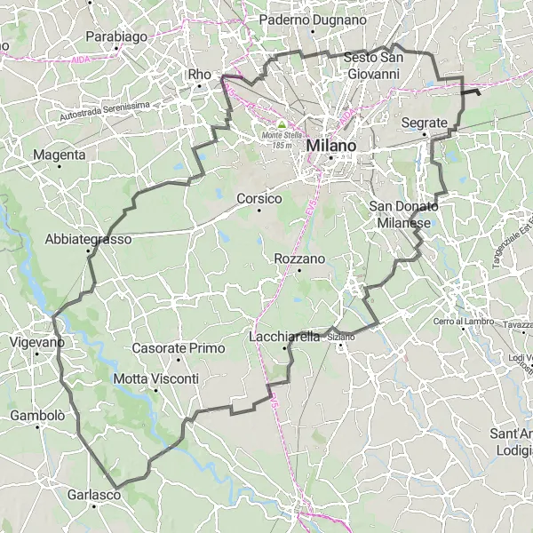 Mapa miniatúra "Road Cycling Adventure in Lombardy" cyklistická inšpirácia v Lombardia, Italy. Vygenerované cyklistickým plánovačom trás Tarmacs.app