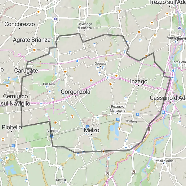 Mapa miniatúra "Cyklotrasa okolo Lombardského vidieka" cyklistická inšpirácia v Lombardia, Italy. Vygenerované cyklistickým plánovačom trás Tarmacs.app
