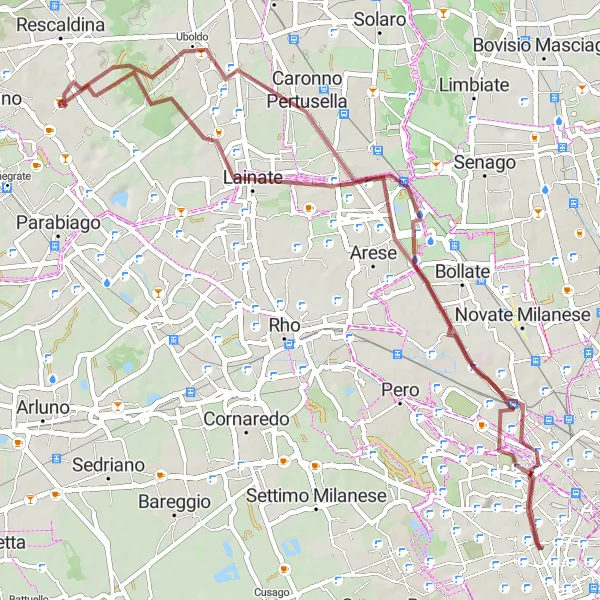 Miniature de la carte de l'inspiration cycliste "Randonnée tranquille à travers les campagnes près de Cerro Maggiore" dans la Lombardia, Italy. Générée par le planificateur d'itinéraire cycliste Tarmacs.app