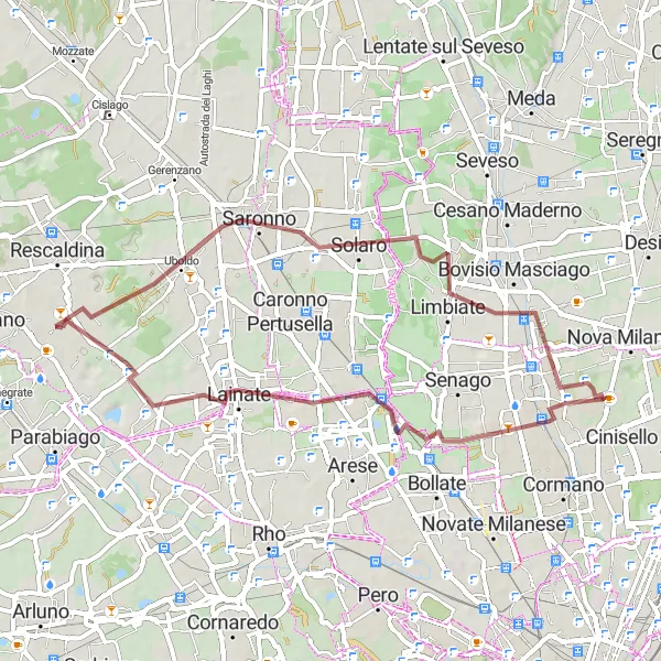 Miniaturní mapa "Gravelový okruh okolo Cerro Maggiore" inspirace pro cyklisty v oblasti Lombardia, Italy. Vytvořeno pomocí plánovače tras Tarmacs.app