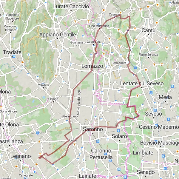 Miniatua del mapa de inspiración ciclista "Ruta de ciclismo de grava desde Cerro Maggiore" en Lombardia, Italy. Generado por Tarmacs.app planificador de rutas ciclistas