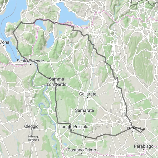 Miniatura della mappa di ispirazione al ciclismo "Giro dei Monti" nella regione di Lombardia, Italy. Generata da Tarmacs.app, pianificatore di rotte ciclistiche