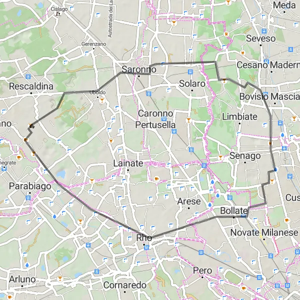 Map miniature of "Uboldo to Cerro Maggiore" cycling inspiration in Lombardia, Italy. Generated by Tarmacs.app cycling route planner