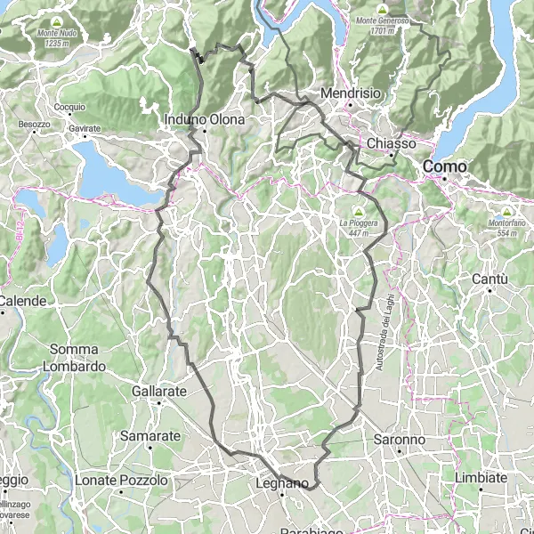 Map miniature of "Legnano to Rescaldina" cycling inspiration in Lombardia, Italy. Generated by Tarmacs.app cycling route planner