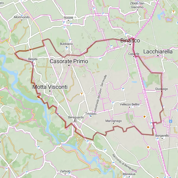 Karten-Miniaturansicht der Radinspiration "Entspannte Gravel-Tour in der Nähe von Certosa di Pavia" in Lombardia, Italy. Erstellt vom Tarmacs.app-Routenplaner für Radtouren