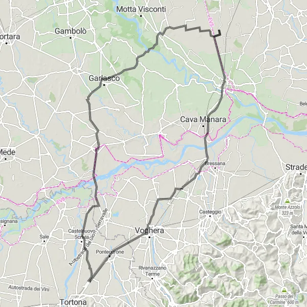 Miniatua del mapa de inspiración ciclista "Ruta de Carretera Molino dei Torti" en Lombardia, Italy. Generado por Tarmacs.app planificador de rutas ciclistas