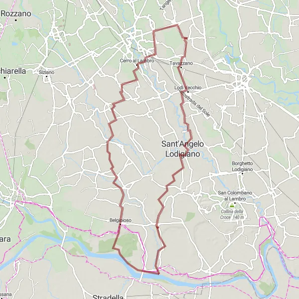 Miniatua del mapa de inspiración ciclista "Aventura en grava hasta Cascina Isola Balba" en Lombardia, Italy. Generado por Tarmacs.app planificador de rutas ciclistas