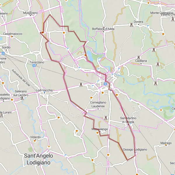 Mapa miniatúra "Gravel Route from Cervignano d'Adda to Quartiano" cyklistická inšpirácia v Lombardia, Italy. Vygenerované cyklistickým plánovačom trás Tarmacs.app