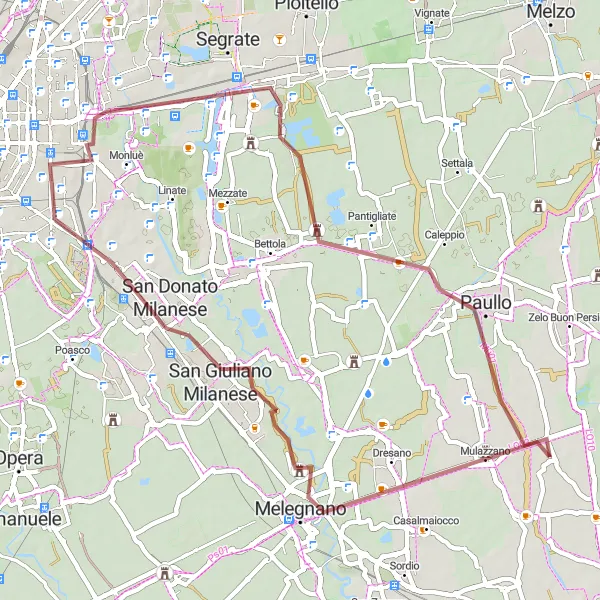Map miniature of "Mulazzano Loop" cycling inspiration in Lombardia, Italy. Generated by Tarmacs.app cycling route planner