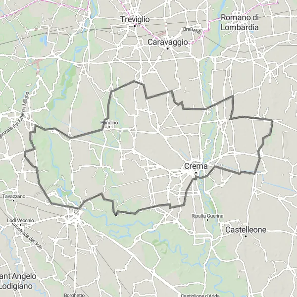 Miniatua del mapa de inspiración ciclista "Ruta de ciclismo en carretera desde Cervignano d'Adda hasta Galgagnano" en Lombardia, Italy. Generado por Tarmacs.app planificador de rutas ciclistas