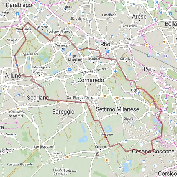 Miniaturní mapa "Gravel Tour through Cesano Boscone" inspirace pro cyklisty v oblasti Lombardia, Italy. Vytvořeno pomocí plánovače tras Tarmacs.app