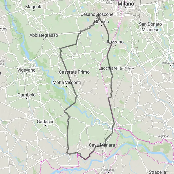 Miniatuurkaart van de fietsinspiratie "Rondrit van Cesano Boscone naar Trezzano sul Naviglio" in Lombardia, Italy. Gemaakt door de Tarmacs.app fietsrouteplanner