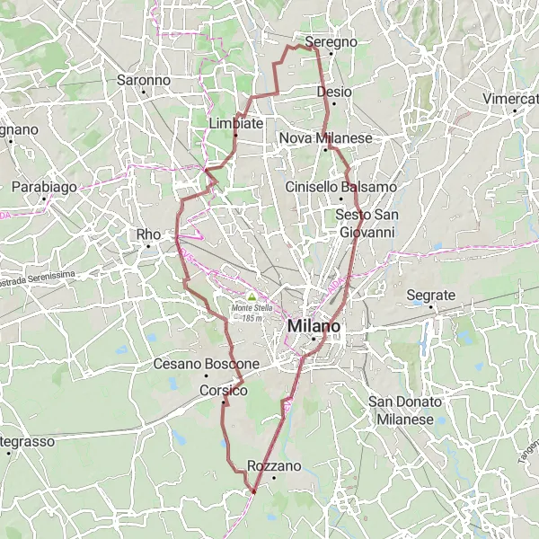 Miniatua del mapa de inspiración ciclista "Cesano Maderno - Milan - Cesano Maderno" en Lombardia, Italy. Generado por Tarmacs.app planificador de rutas ciclistas