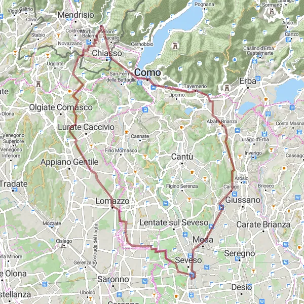 Kartminiatyr av "Grusvei eventyr nær Cesano Maderno" sykkelinspirasjon i Lombardia, Italy. Generert av Tarmacs.app sykkelrutoplanlegger