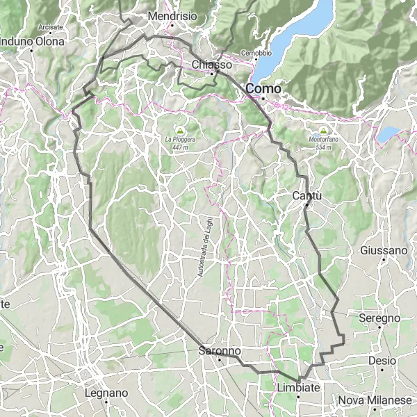 Miniatura mapy "Długa trasa rowerowa w kierunku Medy" - trasy rowerowej w Lombardia, Italy. Wygenerowane przez planer tras rowerowych Tarmacs.app