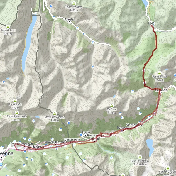Miniatuurkaart van de fietsinspiratie "Avontuurlijke gravelroute vanuit Chiavenna naar Soglio" in Lombardia, Italy. Gemaakt door de Tarmacs.app fietsrouteplanner
